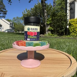 a product photo of the 10mg gummies in a container