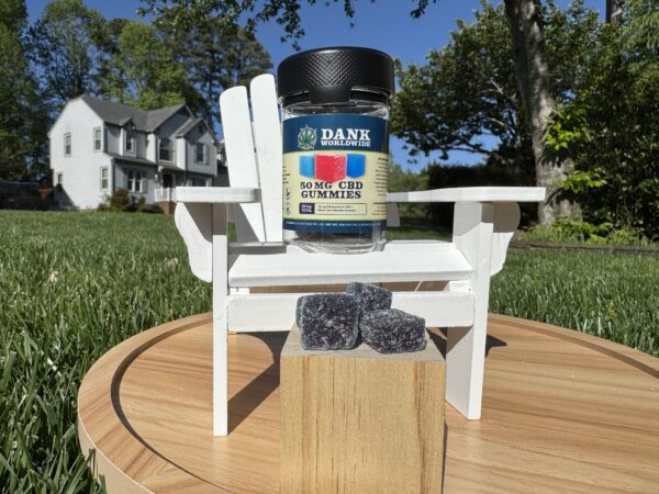 a product photo for the 50mg CBD gummies in a container